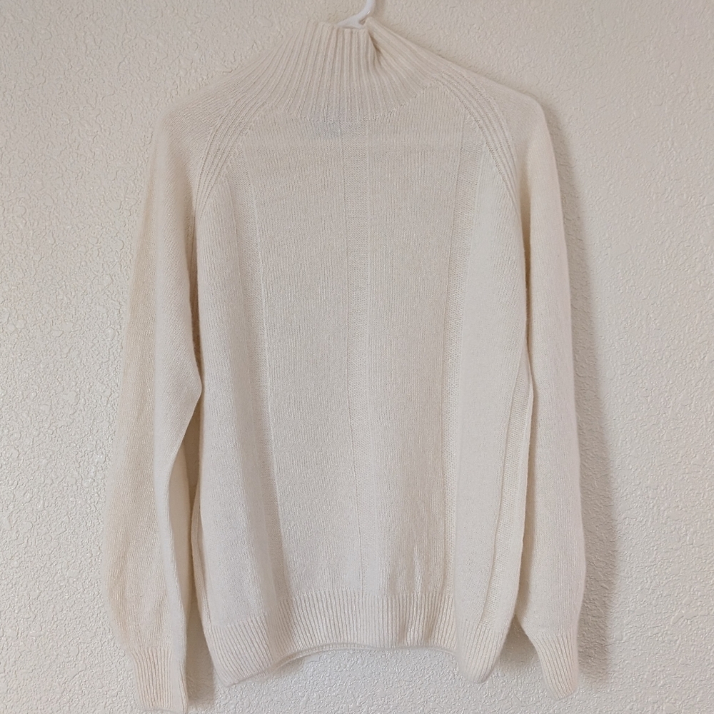 Bianco And Blu Cream Ribbed Knit Sweater With Cashmere And Merino Large